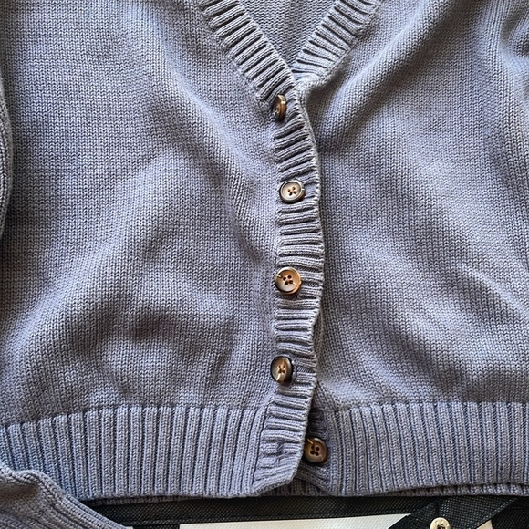 J.Galt stone cardigan button front v neck Ike size cotton billie knit blue gre - Picture 4 of 9